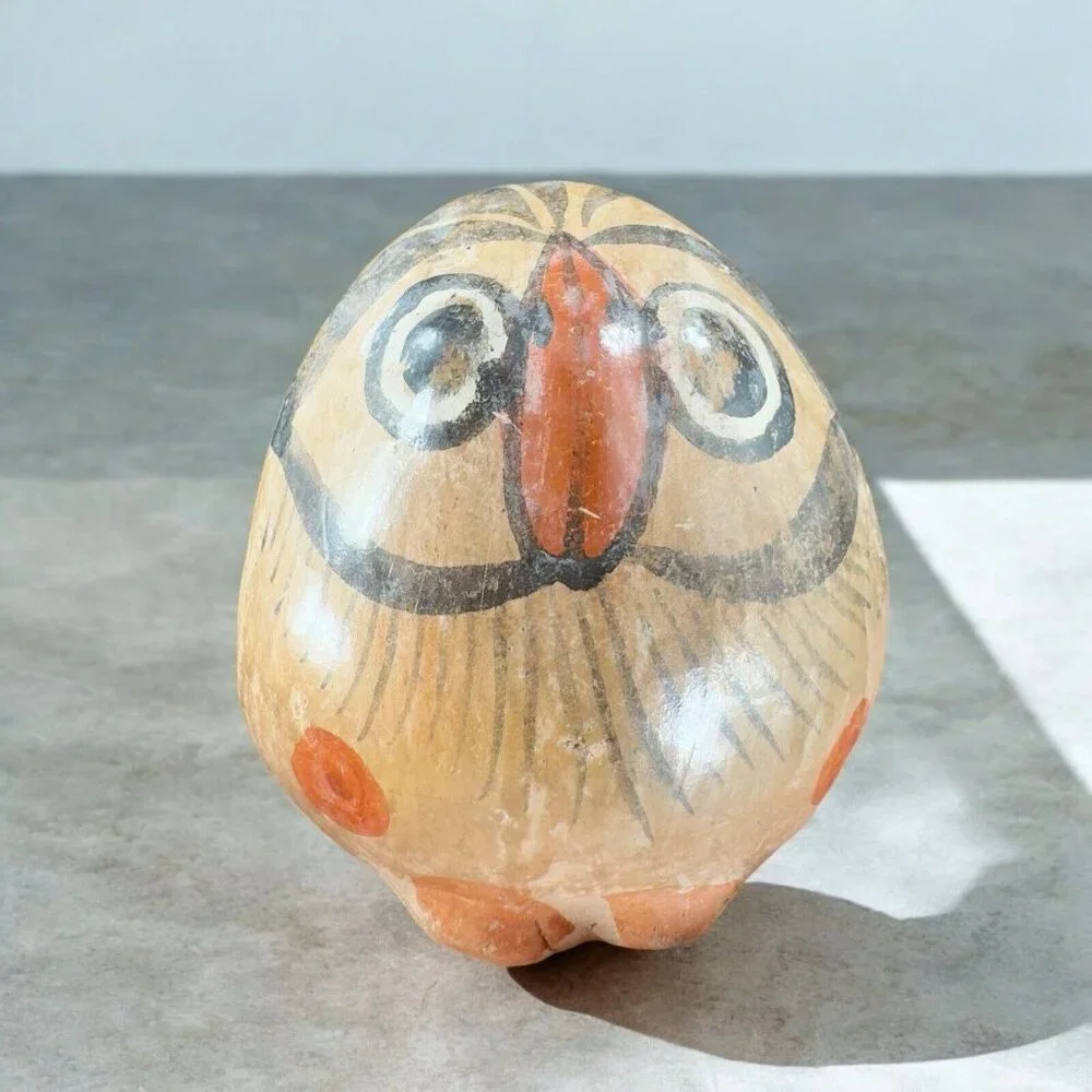 Mexico Pottery Bird Owl Whimsical Figurine‎ Decor Hand Painted Figure Vintage